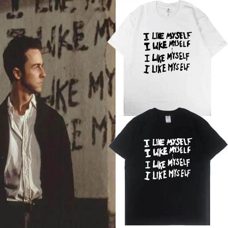 

Fight Club Fight Club с короткими рукавами I Like Myself с буквенным принтом, удобная весенняя хлопковая мужская и женская футболка с футболкой