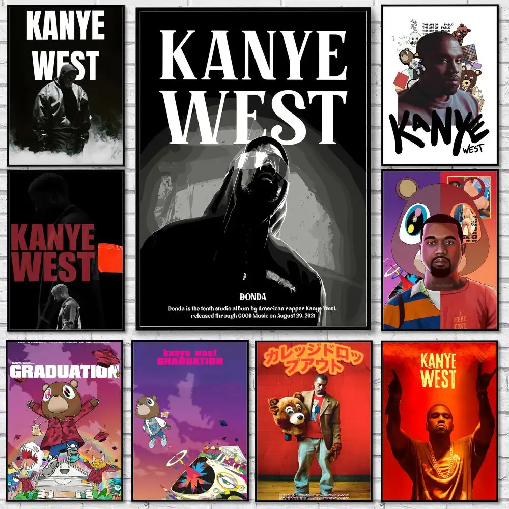 Pop Rapper K-Kanye West Music Album Poster Sticker Self Adhesive for Playroom Bedroom Hallway Home Wall Art Decor Gift