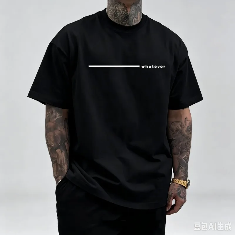 whatever Minimalist Line Letter Print T-shirt, Modal Soft Casual Tee, Mens Crew Neck Short Sleeve Tops for Gym Walking