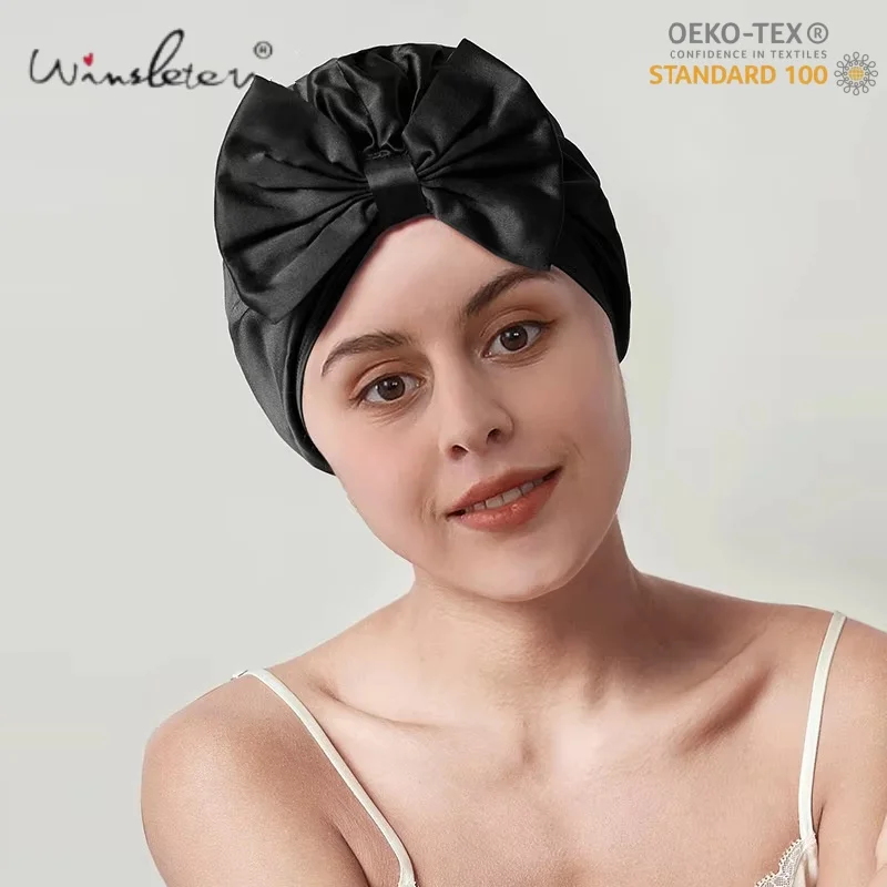

Шелковые шапочки Winsleter, OEKO-TEX, 19 мм, 100% натуральный шелк, однотонные, для сна, для женщин с кудрявыми волосами, черные, белые T62934JF
