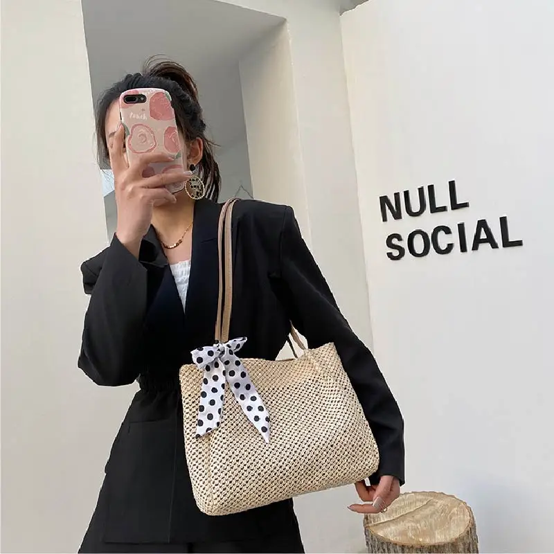 2023 Casual Straw Large Capacity Beach Tote Wicker Women Shoulder Bags Rattan Handbags Summer Beach Bag Travel Big Purses Female