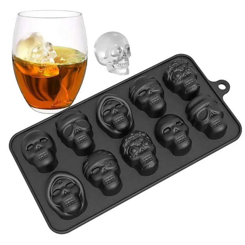 10 Cells 3D Skull Ice Cube Mold Silicone Ice Cube Tray Ice Cube Maker DIY Whiskey Cocktail Ice Ball Mold Chocolate Pastry Mould