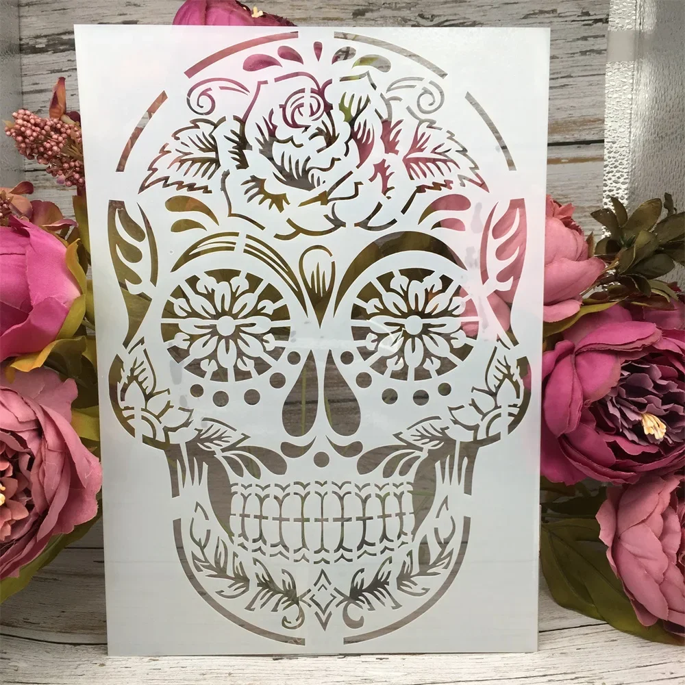 4Pcs/Lot A4 Skull Skeleton Ghost DIY Layering Stencils Painting Scrapbook Coloring Embossing Album Decorative Card Template