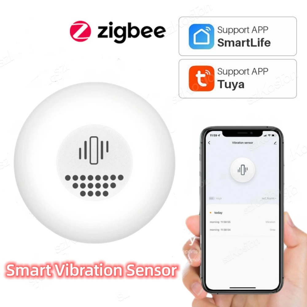 Tuya Smart Home Zigbee Vibration Sensor Detection Smart Life APP Notification Real-Time Monitor Security Protection System