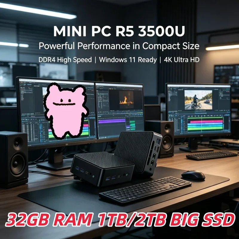 Incandescent LENO Drifting Mini PC AMD Ryzen 5 3500U 32GB DDR4 2TB M.2 SSD Win11 4K HDMI DP Narrow Desktop For Home Office