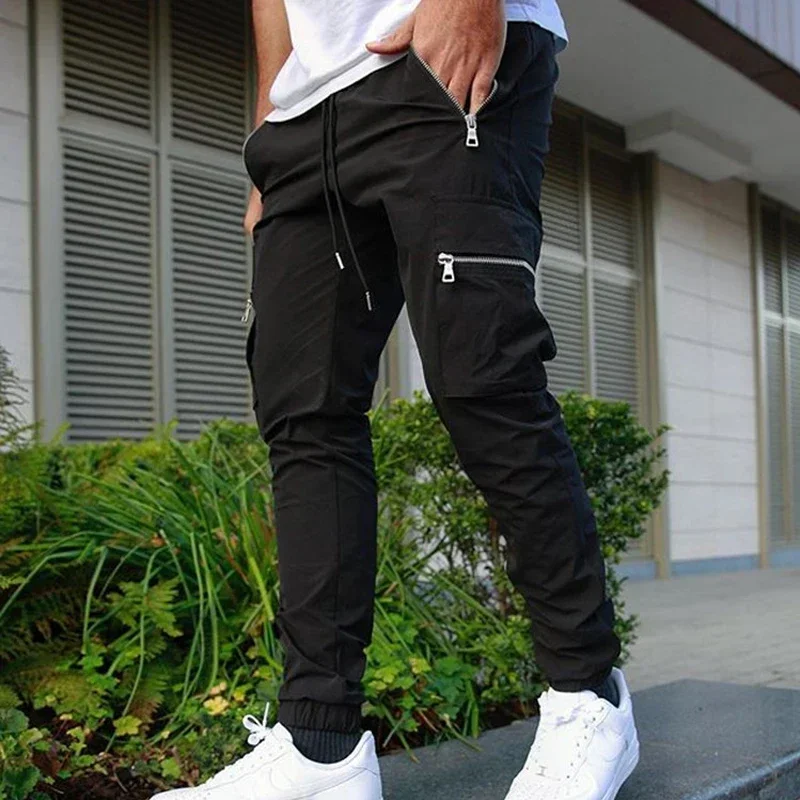 

Men's multi pocket pants, fashionable sports pants, zippers, casual fashion, social parties, FJMicro, ordering, brand new