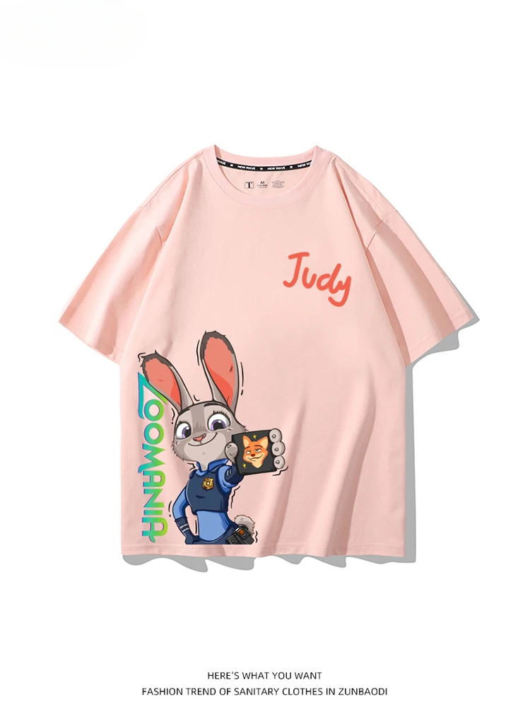 Zootopia co-branded 100% cotton T-shirt Disney around Judi Nick cartoon large print couple short-sleeved clothes