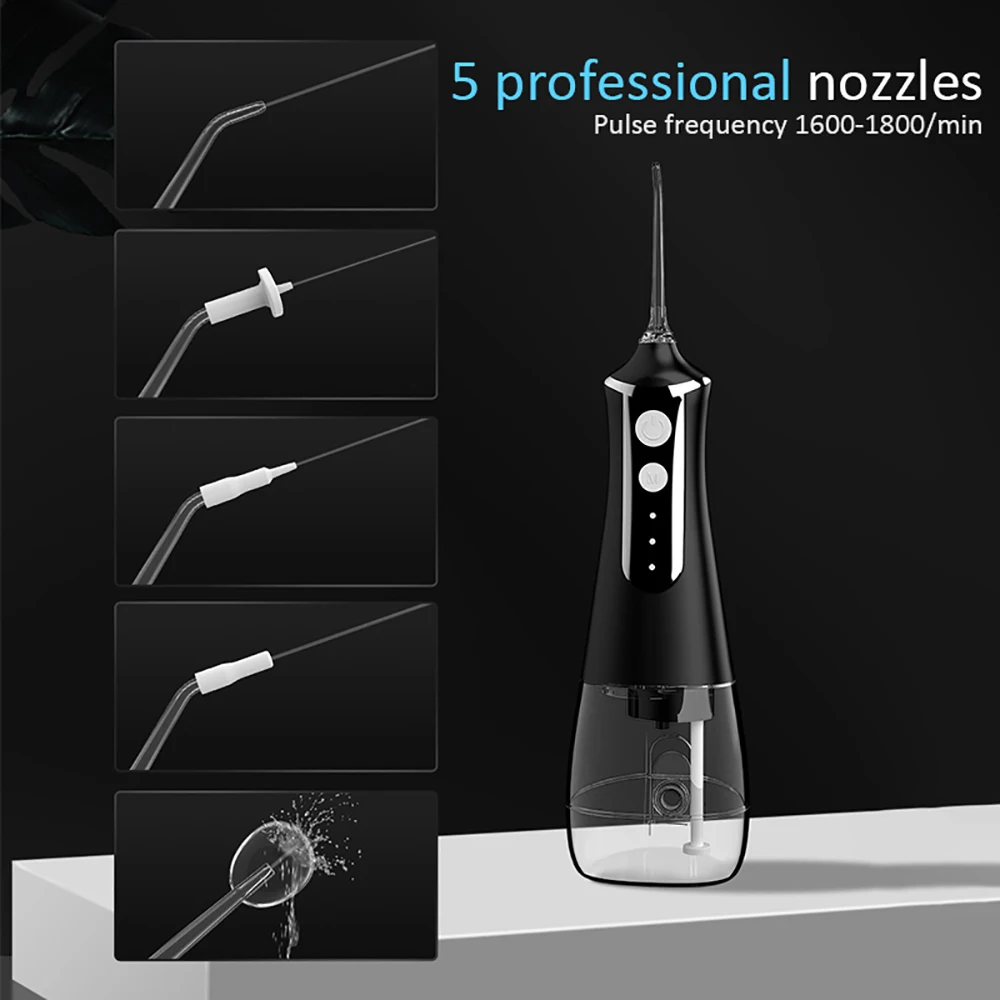 Dental Oral Irrigator Water Flosser Thread Teeth Pick Mouth Washing Machine 5 Nozzels 3 Modes USB 300ml Washing Machine