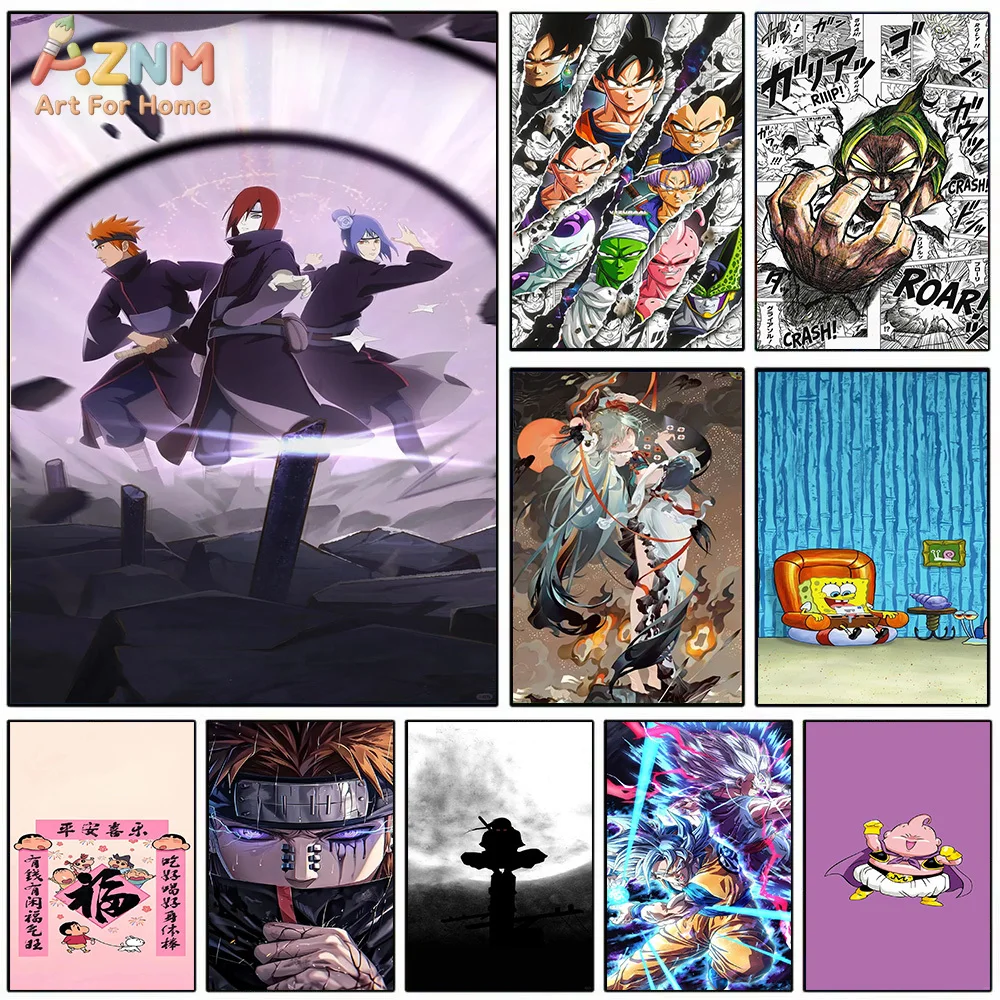 AZNM - Lienzo decorativo de anime, Naruto, Dragon Ball, Bob Esponja, póster impreso sin marco, pintura para decoración de sala de estar y dormitorio