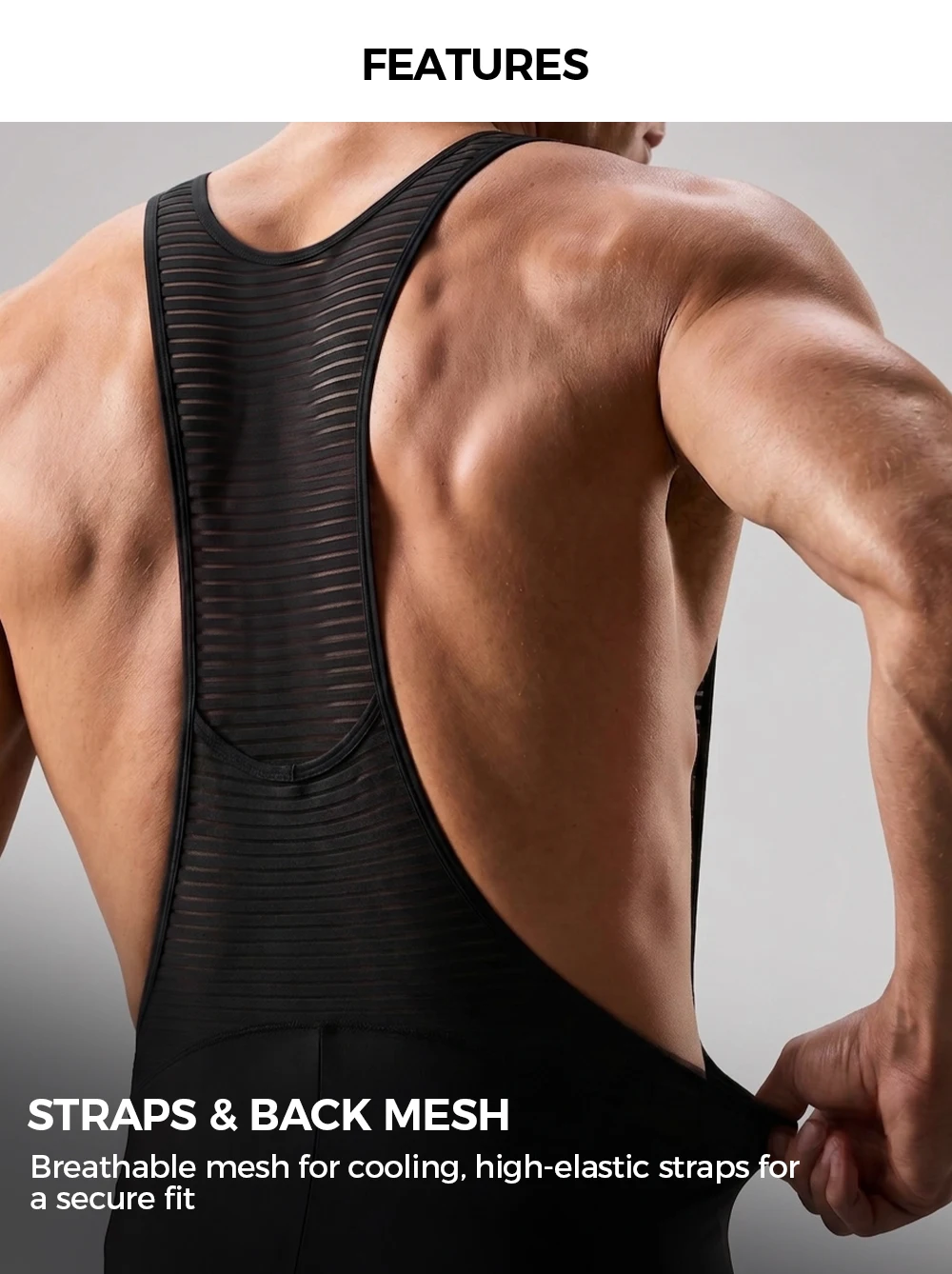 ZRSE Herren-Radhose mit Trägern, 5H-Polsterung, reflektierenden Streifen, hochelastisch, atmungsaktiver Netzstoff am Rücken, feuchtigkeitsableitend, mit Tasche, für Straßen- und Mountainbike. – Detail 9