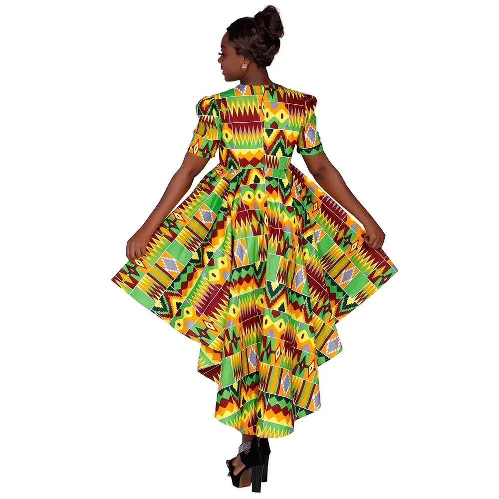 African Dresses for Women Fashion African Print Shirt Dress with Tail Bazin Riche Ankara Dress Evening Dress WY5203