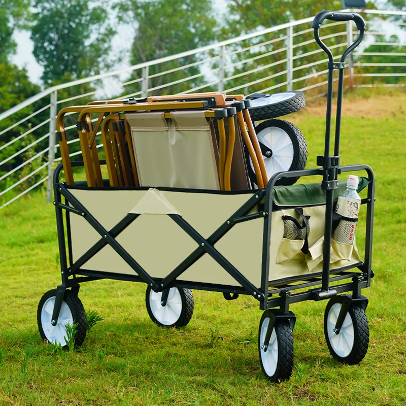 

Tank wheeled cart with foldable hand push 180 degree outdoor camping trailer pull rod rear small cart camping garden cart