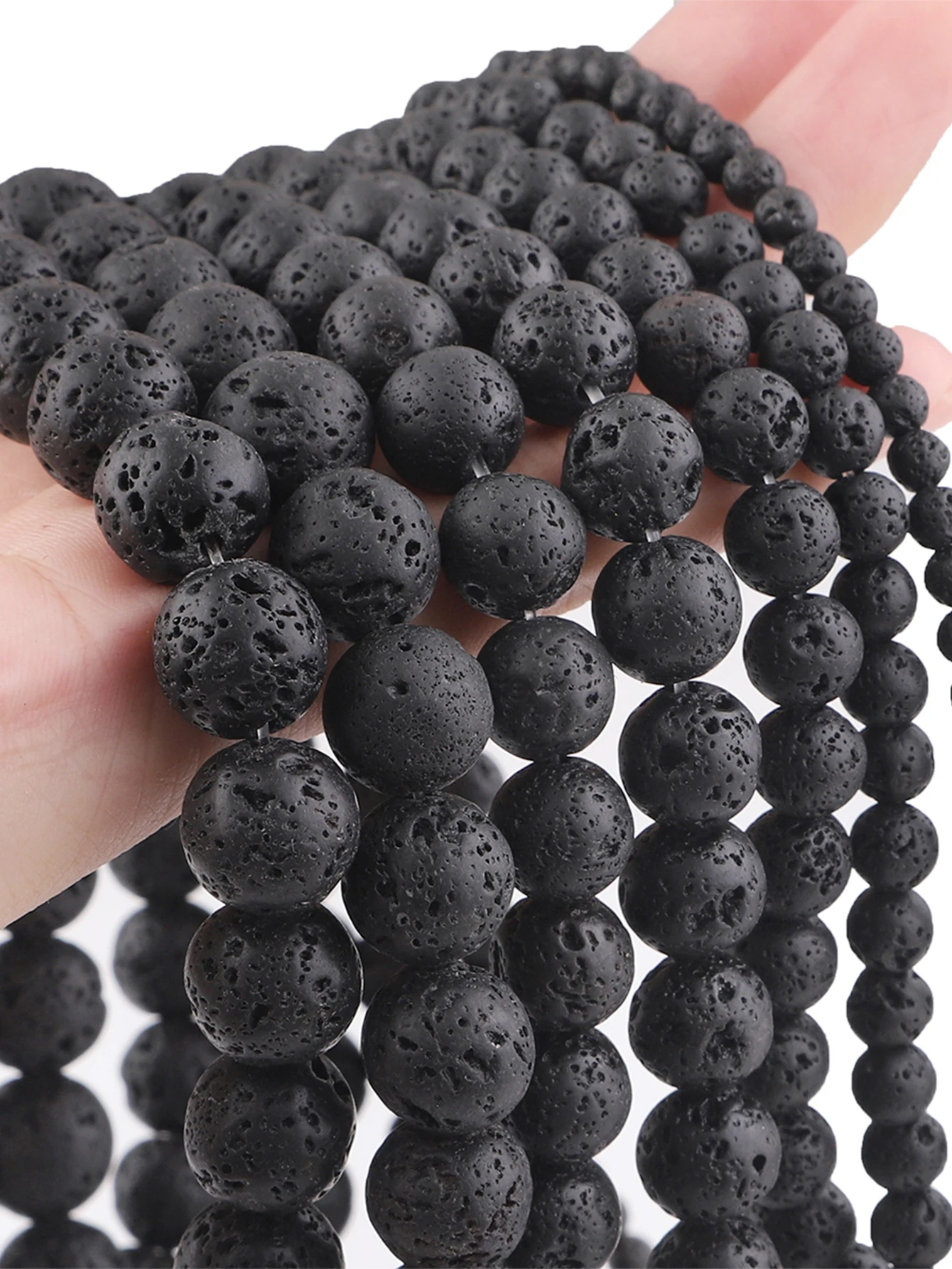 Natural Black Volcanic Lava Gemstone Round Spacer Loose Stone Beads For Jewelry Making 38cm/str 4mm-12mm