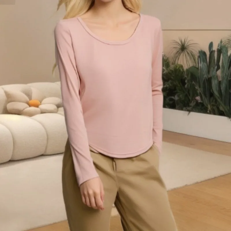 

Women's Long-sleeved T-shirt Spring New Irregular Slim-fit with Short Top Spice Girl Bottoming Shirt