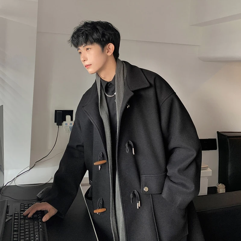 

Men's Winter Thiened Long Woolen Coat with Horn Buttons Faionable Briti Kensington Sle Windbreaker Youthful Vitali ...