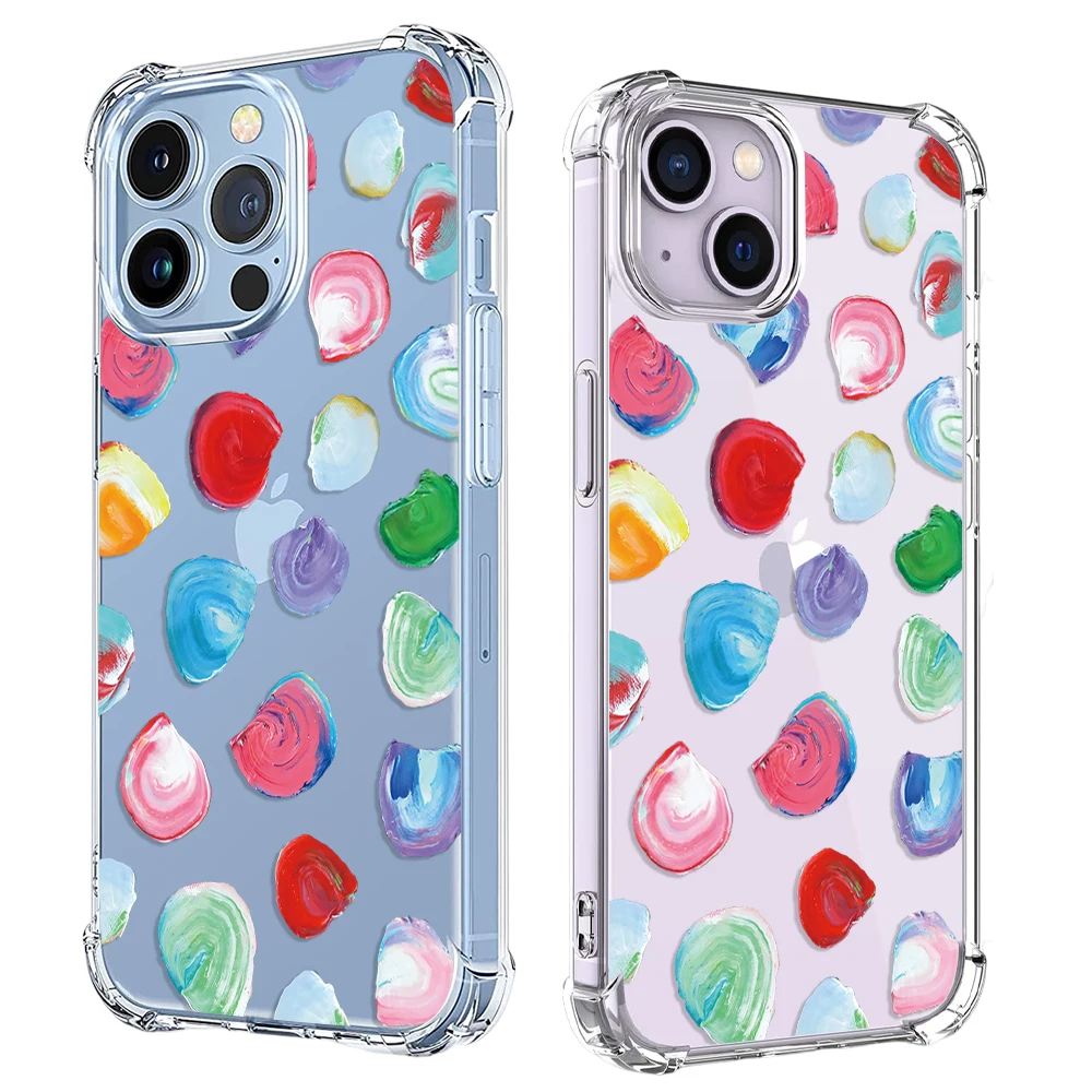 Colourful Shells Conch Phone Case For iPhone 15 14 13 12 11 Pro X XS XR Max 7 8 Plus Mini Shockproof Soft Clear TPU Back Cover image 3