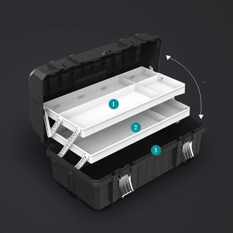 Professional System Tool Storage Box 3-tier Plastic Tool Box Garage Accessories Hard Cary Case Waterproof Suitcase Stackable