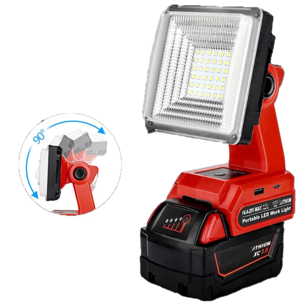 

Portable LED Work Light Rechargeable Camping Light for Milwaukee 18V Lithium Batteries with USB Port for Work Sites Emergencies