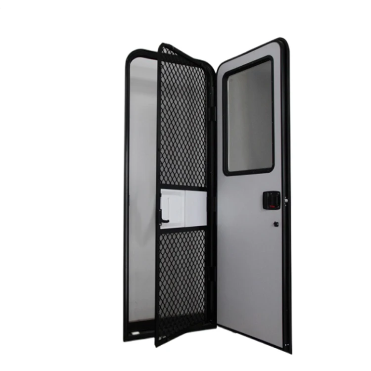 RV Entry Door America Style With Inner Door Fly Net And Security Net Black Frame For Camper Van