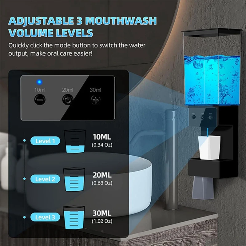 Distributeur AB15-Mouthwash pour HOTouchless 650ML, distributeur automatique fixé au mur de rince-bouche avec 2PCs standard magnétique