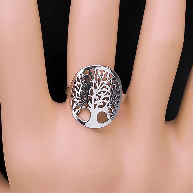 Vintage Viking Tree of Life Ring Stainless Steel Adjustable Finger Rings for Women Men Lucky Jewelry Couple Party Gift