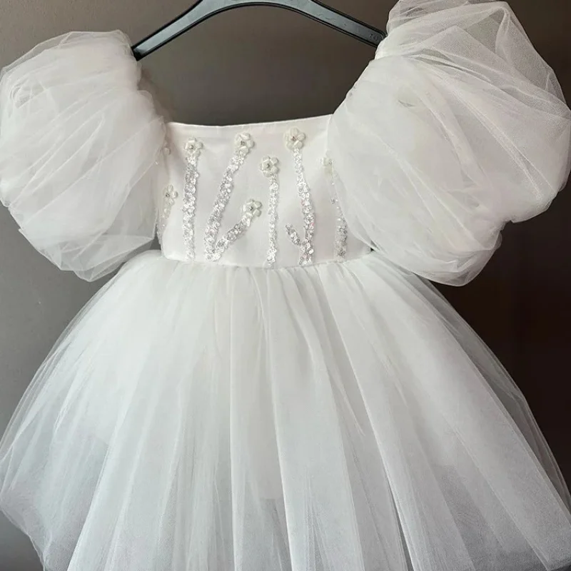 Vestido de verão para meninas, festa de aniversário, vestido de princesa, primeiro aniversário infantil, flor, vestido curto bufante