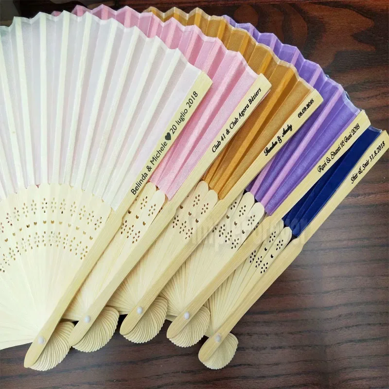 Personalized Luxurious Silk Fold Hand Fan In Elegant Laser-Cut Gift Box +Party Favors/wedding Gifts+printing 100pcs/lot