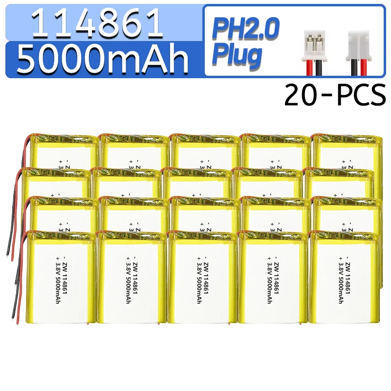 

114861 3.8V built-in 5000mAh polymer lithium battery large capacity intelligent digital product battery PH2.0 plug XH2.54 plug