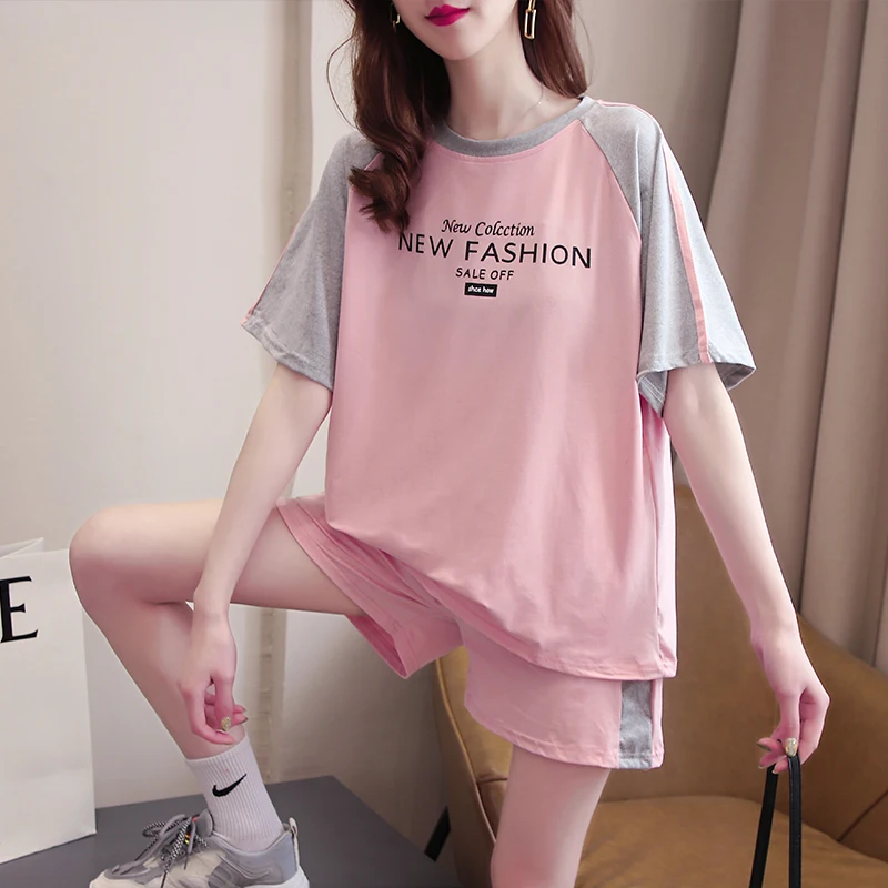 

Summer New Style Sporty Casual Short Sleeve Two Piece Set Women's Home Clothes Polyester Spandex Blend Online Exclusive