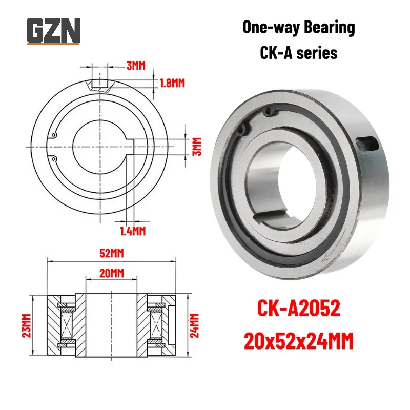 1PCS CK-A2052 20X52X24MM One Way Clutch Bearing Overrunning Clutch CK-A Series Sprag Type One Way Freewheel Clutch Bearing