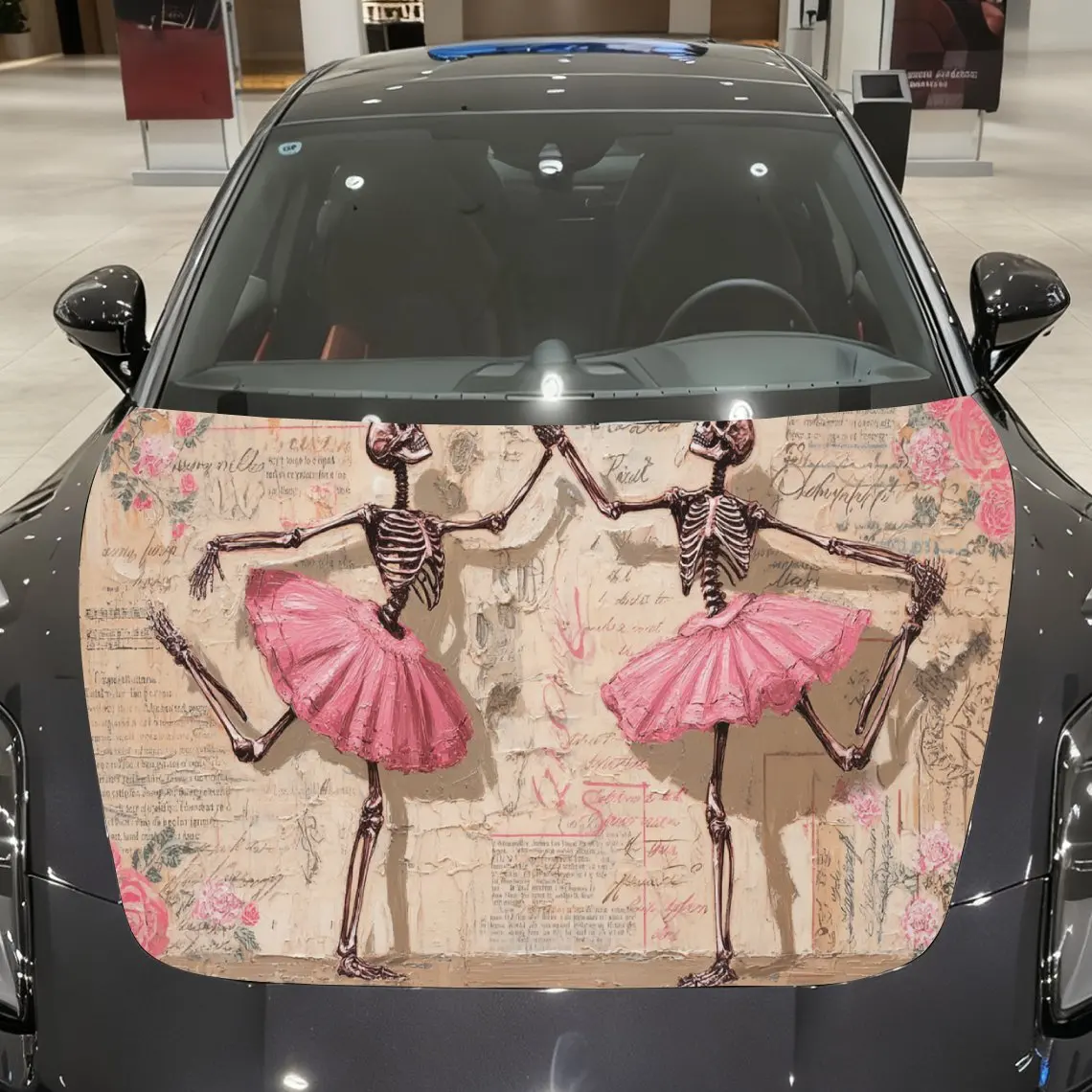 

Vintage Style Skeleton Ballerina Auto Cover Sticker, Waterproof and Self-adhesive Car Hood Decal, Auto Vinyl Wraps, Cool Car Ext