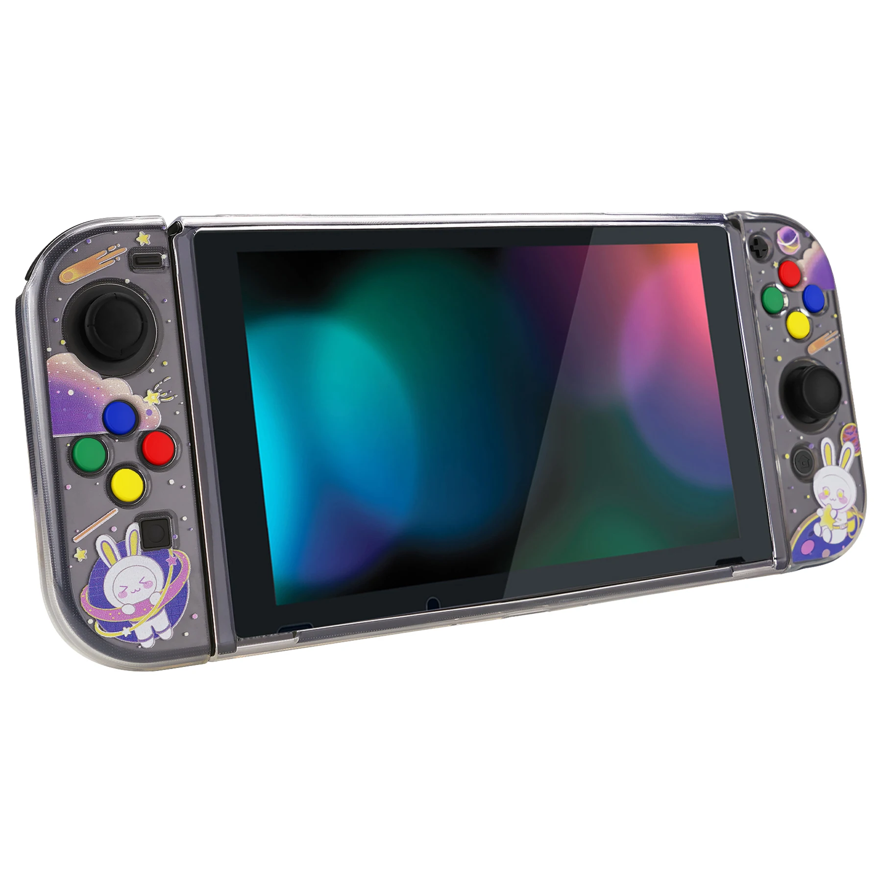PlayVital Transparent Soft TPU Slim Protective Shell for Nintendo Switch with ABXY Direction Button Caps - Space Cat Adventure image 3