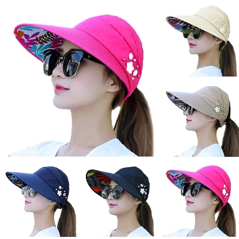 Women'S Sun Hat Summer Sun Hat Versatile Large Brim Casual Print Empty Top Sun Hat