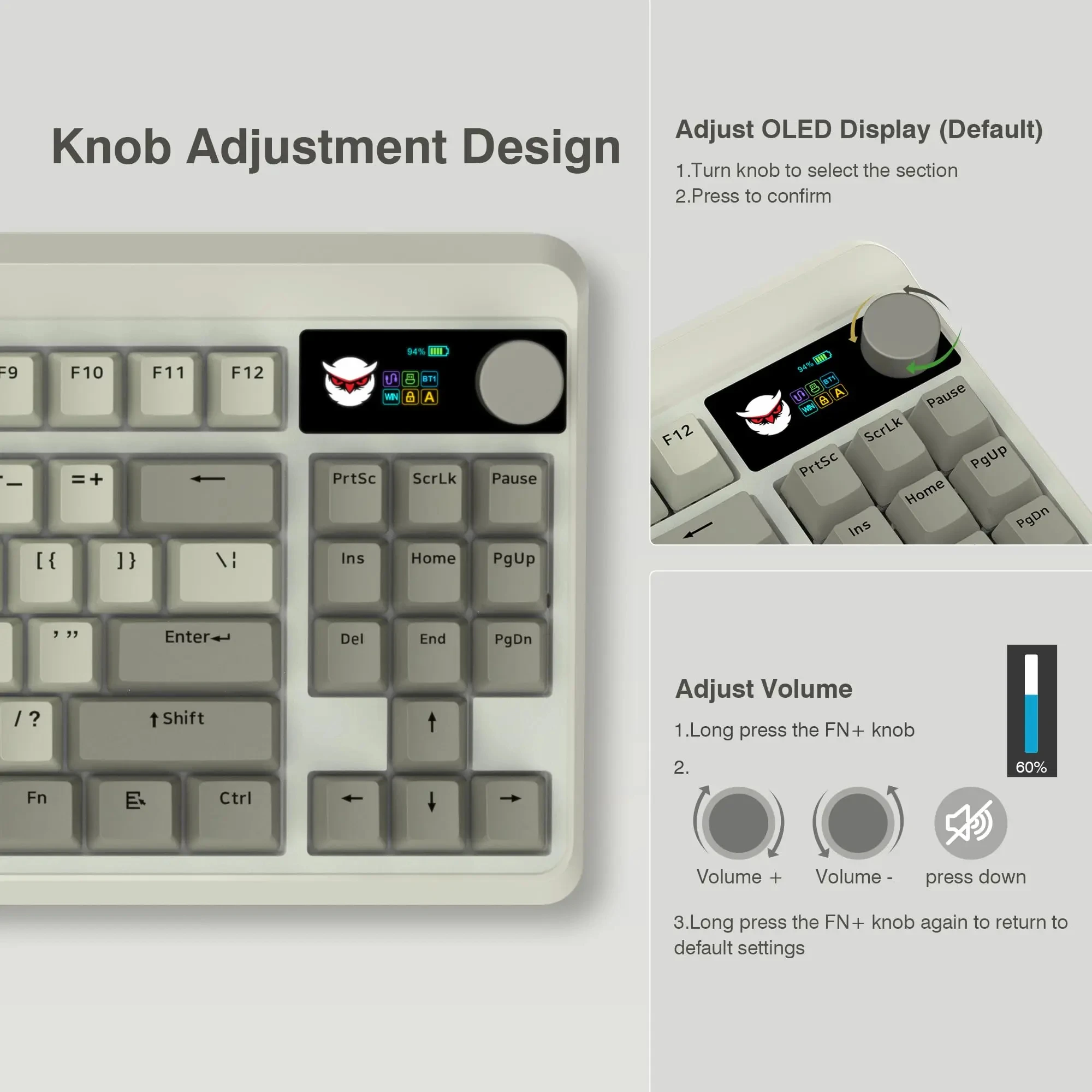 M87 Pro 3 Modes Hot-Swap TKL RGB Gaming Keyboard Retro Grey Themed Wireless Mechanical Keyboard with Color OLED Display &Knob