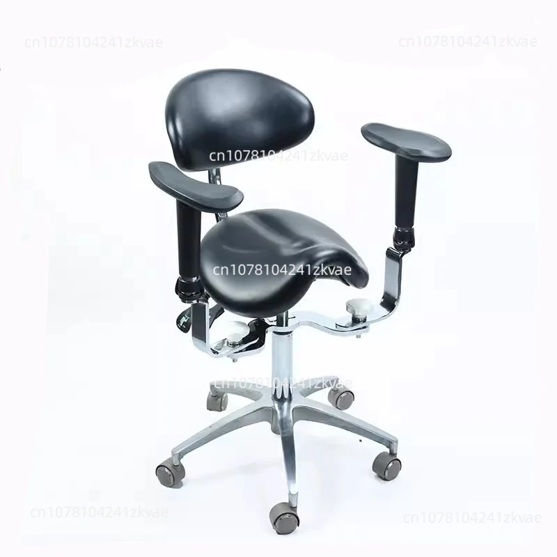 Dental Equipment Ergonomic Saddle Chair with Adjustable Double Armrest Leg Rest Mute Wheel Back for Hospital and Clinic