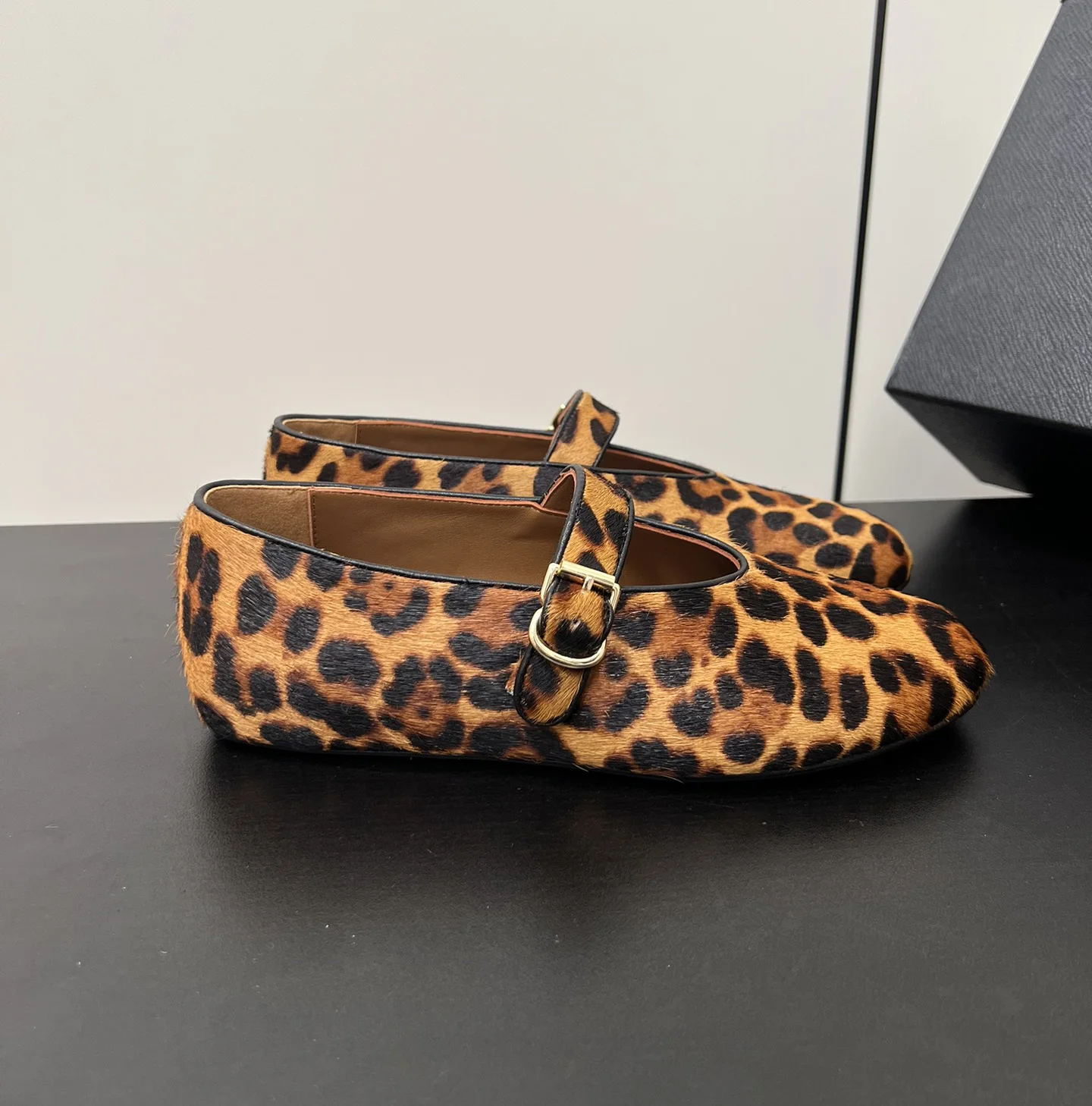 2024 Summer Brand Patchwork Horse Fur Mary Jane Ballet Flats Women Shoes Leopard Print Comfortable Round Toe Flat Loafers Shoes