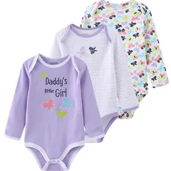 3-piece Butterfly Baby Girl Bodysuits 100%Cotton Newborn Onesies Spring Autumn Long Sleeves Infant Clothes