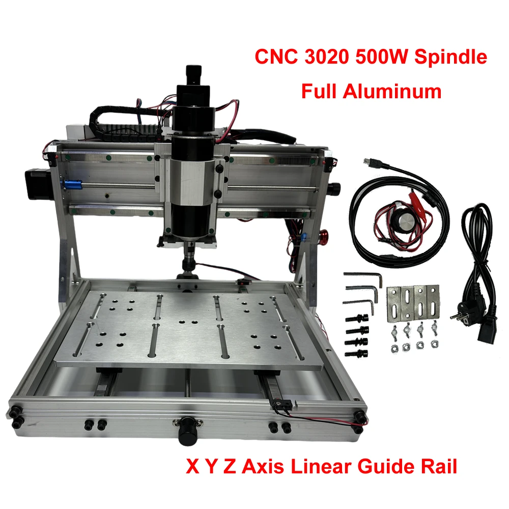 Full Aluminum USB Mini CNC Router Engraving Machine 3020 Linear Guide Rail 500W Spindle Limit Switch PCB Milling Cutting Machine