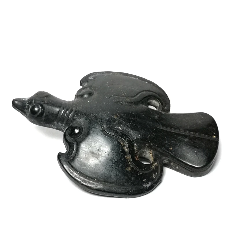YIZHU CULTUER ART Length 3.5 inch Collection Chinese Old Hongshan Culture Jade Carving Bird Black Magnet Pendant