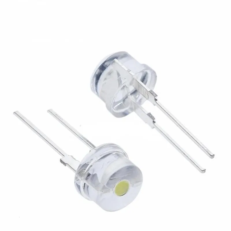 100PCS 8MM Through-Hole Straw Hat LED 0.5W 0.75W White Light, White-Emitting White, F8 LED Bead
