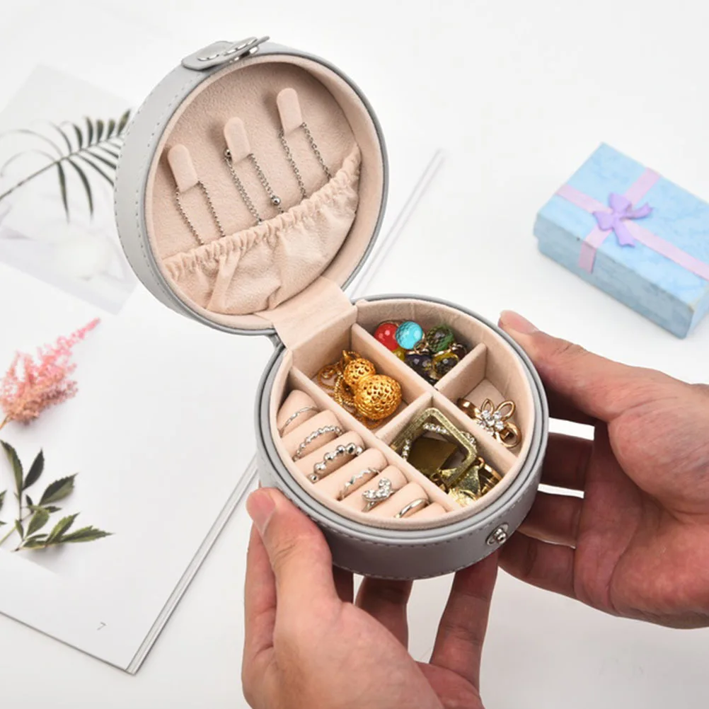 Portable Jewelry Box Large Round Multi-Grid Travel Jewelry Storage Case Organizer Earrings Box Small Earrings Container