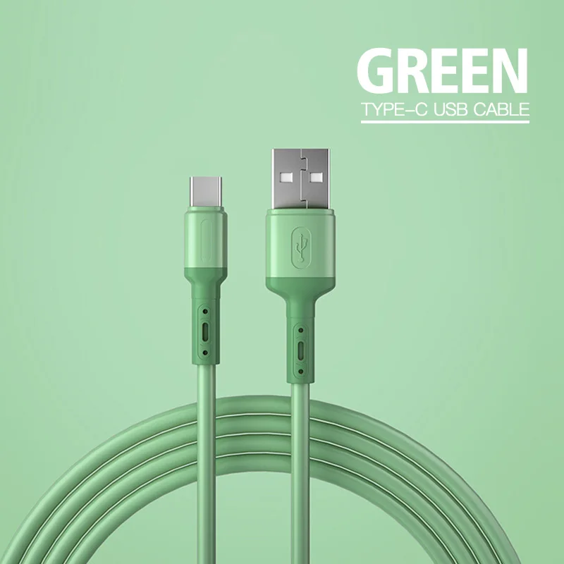 Cable USB tipo C de carga rápida, silicona suave líquida, para Huawei, Xiaomi, 1/1.5/2M, cable cargador USB-C 6