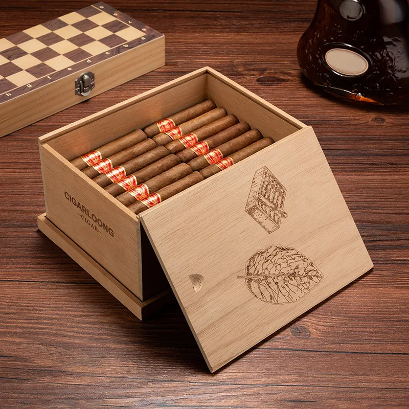 Wood colored humidor box. Natural cedar wood humidor box.30 alcoholic cigars storage box. A fancy gift for men.