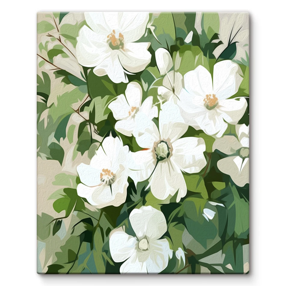 

SDOYUNO Paint By Number Adult Kit White flower tree vase with simple hand drawn green leaves For Beginner Canvas Wall Art Gifts
