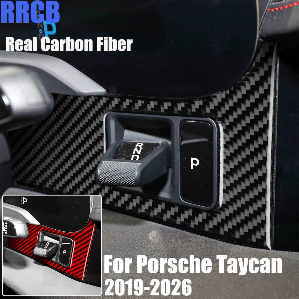 Real Carbon Fiber Car Accessories Parking Gear Cover Soft Sticker For Porsche Taycan 2019 2020 2021 2022 2023 2024 2025 2026