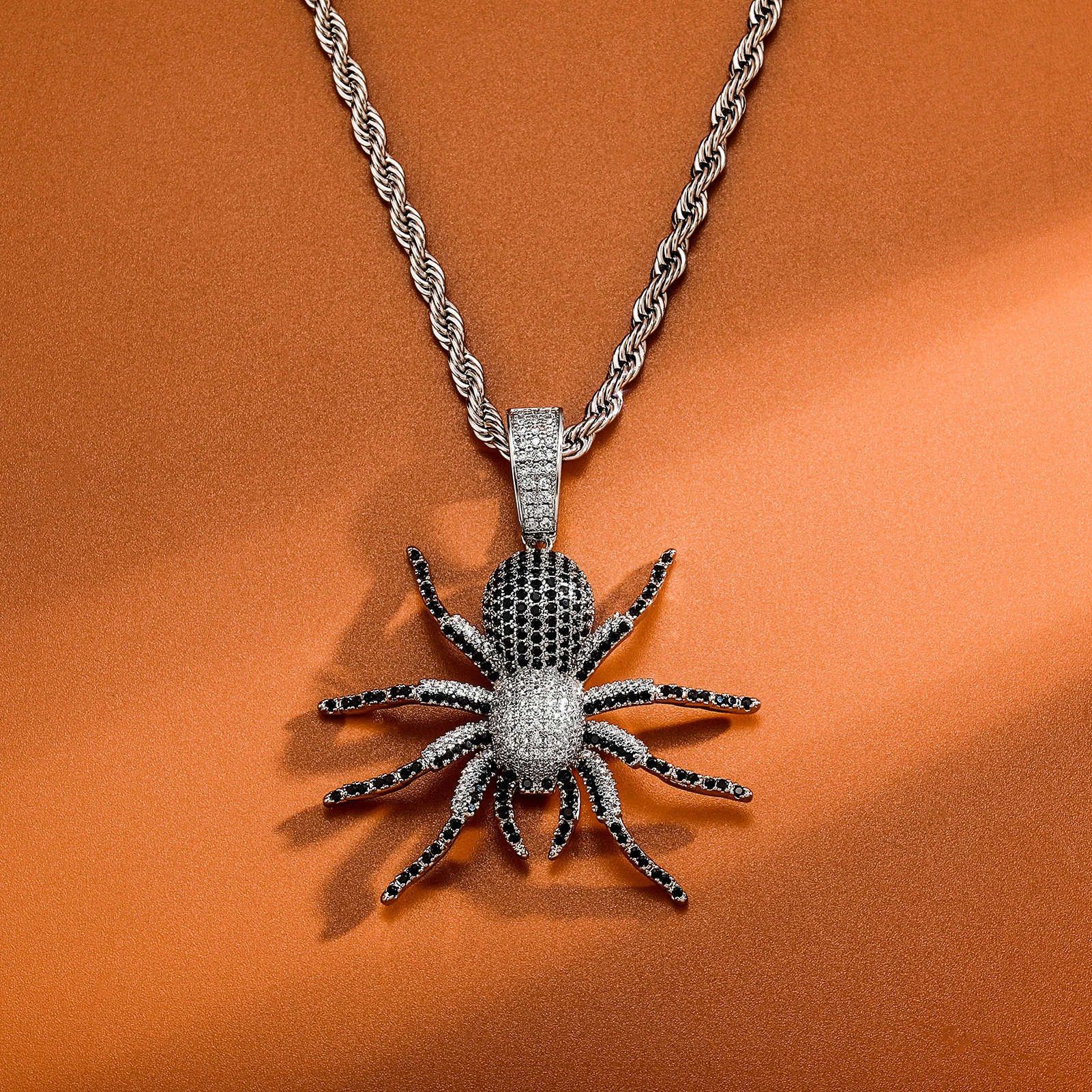 New Iced Out CZ Spider Pendant Necklace Mens Micro Paved Hip Hop Gold Silver Color Bling Charm Chains Jewelry