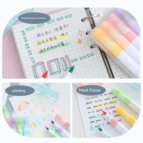 färger pastellfärgade överstrykningspennor set pensel fluorescerande markörer överstrykningspennor konstmarkör japansk söt kawaii brevpapper 8 best sales mini-överstrykningspennor - №4