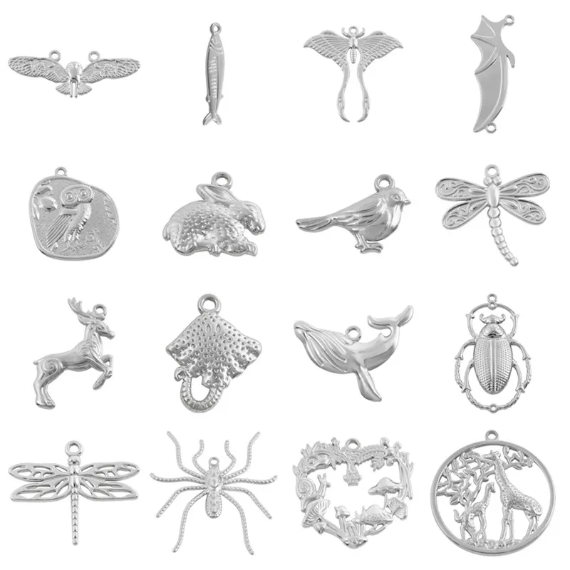5pcs Punk Animal Spider Butterfly Bat Wings Stainless Steel Pendant For Jewelry Making Supplies Bird Dragonfly Charm DIY Finding