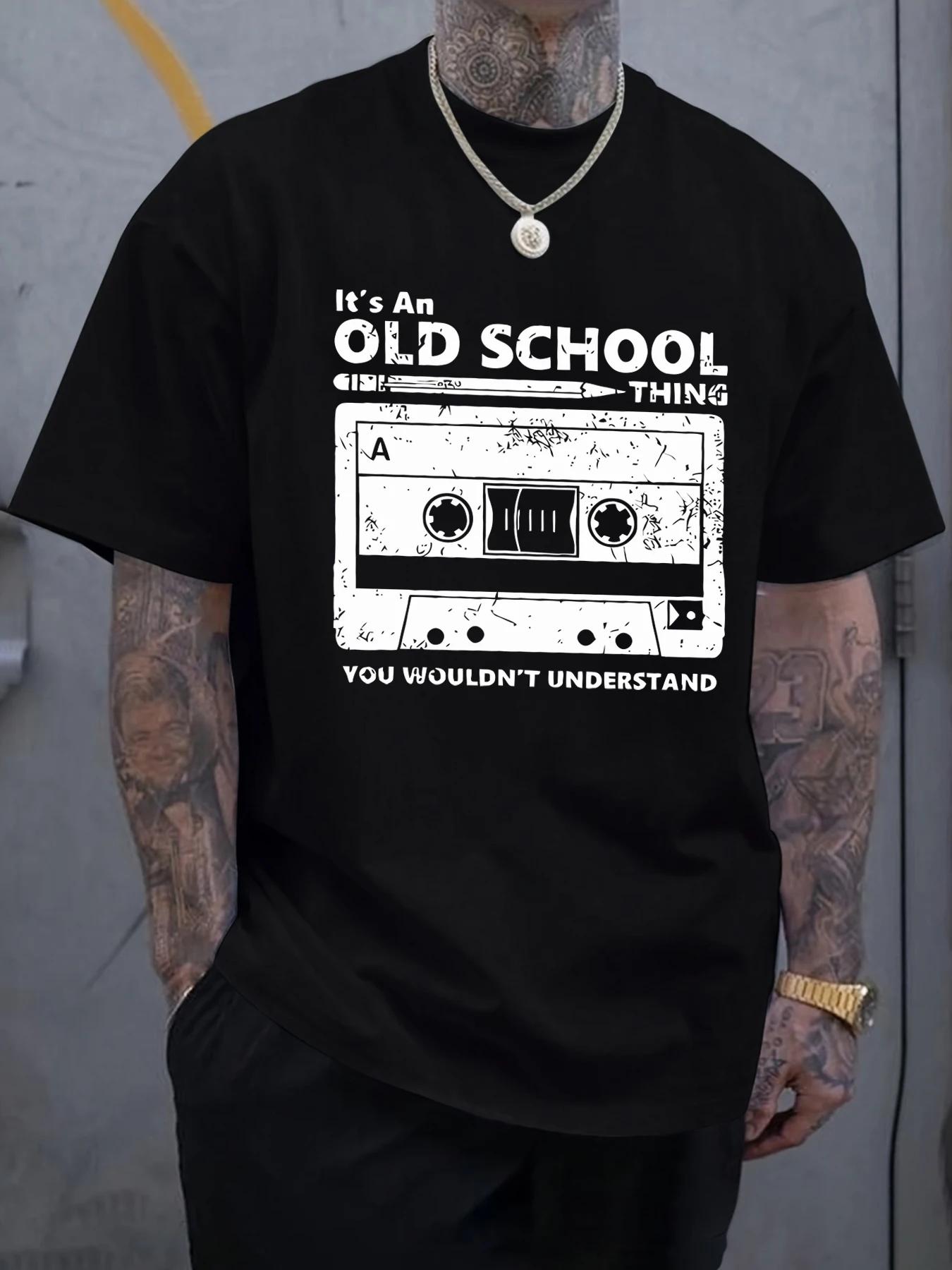 It'S An Old School Thing Tape Print T-Shirt Männer Sport Crewneck T Shirt Baumwolle Sommer Weiche Kleidung Casual Lose Männliche Streetwear – Detail 8