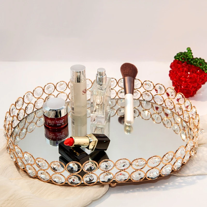 

Gold Storage Tray Dessert Plate Desktop Ornaments Cupkake Plate Jewelry Display Holder Crystal Makeup Organizer Decoration